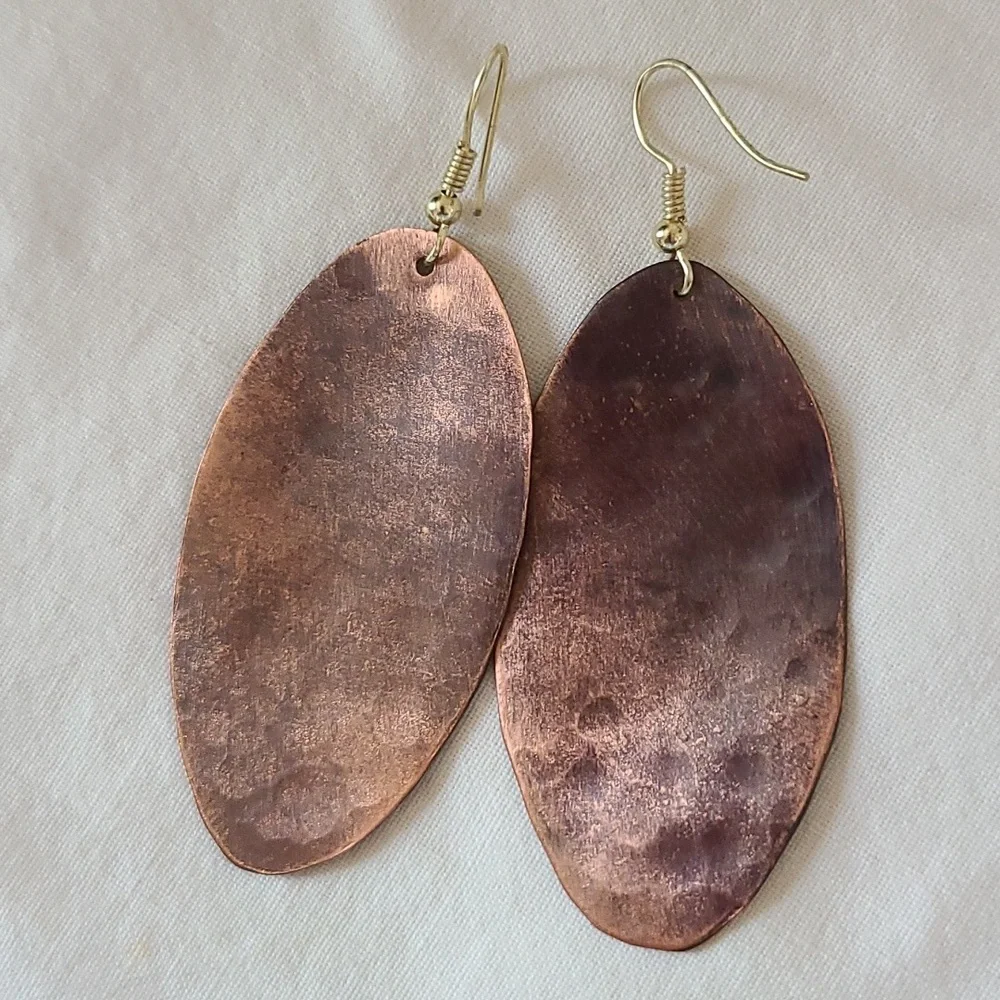 Flame Painted Copper Oval Earrings - Picture 2 of 5